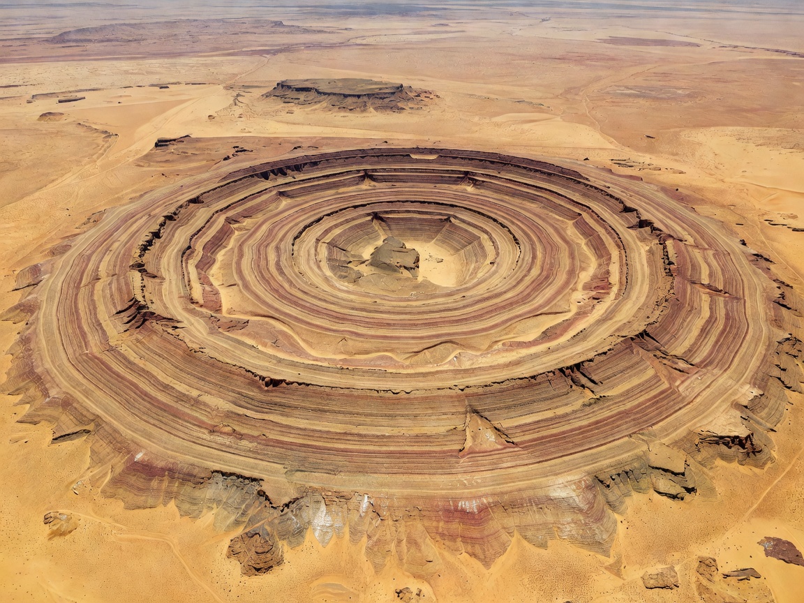 Aerial view of the Richat Structure Eye of the Sahara in Mauritania