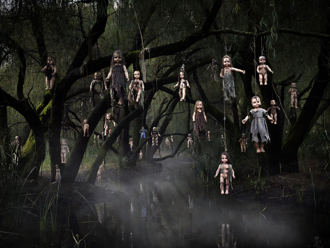 Creepy hanging dolls on Isla de las Munecas Xochimilco